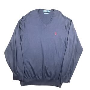 Polo Ralph Lauren Men's V-Neck Sweater Pima Cotton Pullover Navy Blue Size 4XLT